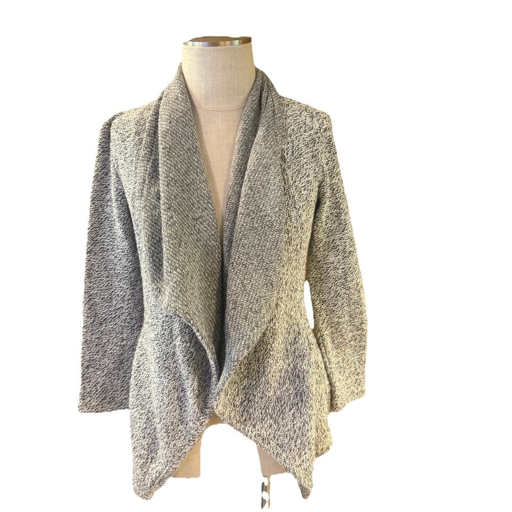BNCI Cardigan Womens Small Gray Tweed Drape Front Shawl Collar Long Sleeve - Picture 2 of 7